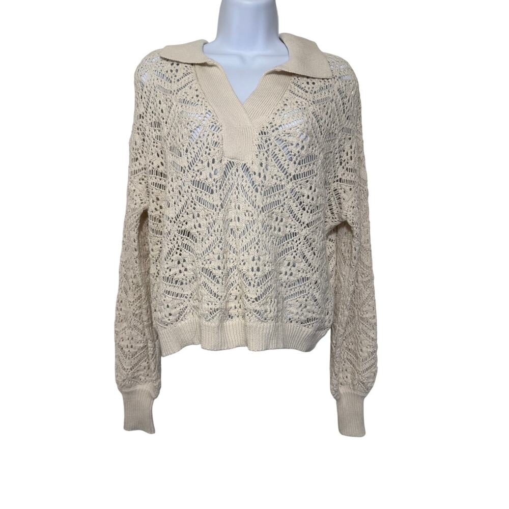 Freshman 1996 Crochet Knit Sweater M Coastal Grandma Boho Chic Cotton Blend